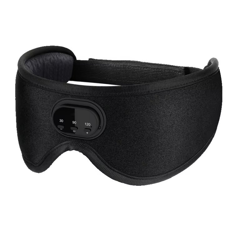 Black Bluetooth sleep mask with 3D blackout design, memory foam padding, and audio controls